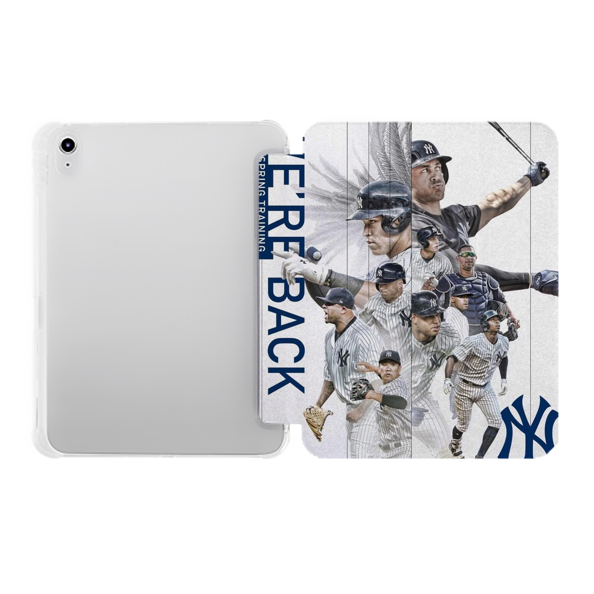 New York Yankees 109 Premium Tri-Fold PU Leather & Silicone IPad Case With Pencil Slot – Fits 9.5,10.5,10.9 – Adjustable Stand, Slim, Protective